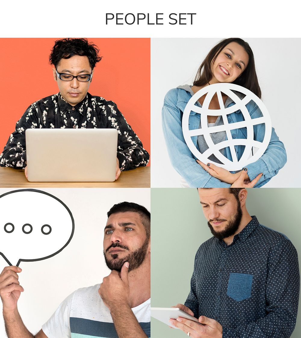 Set of Diverse People with Social Media Studio Collage