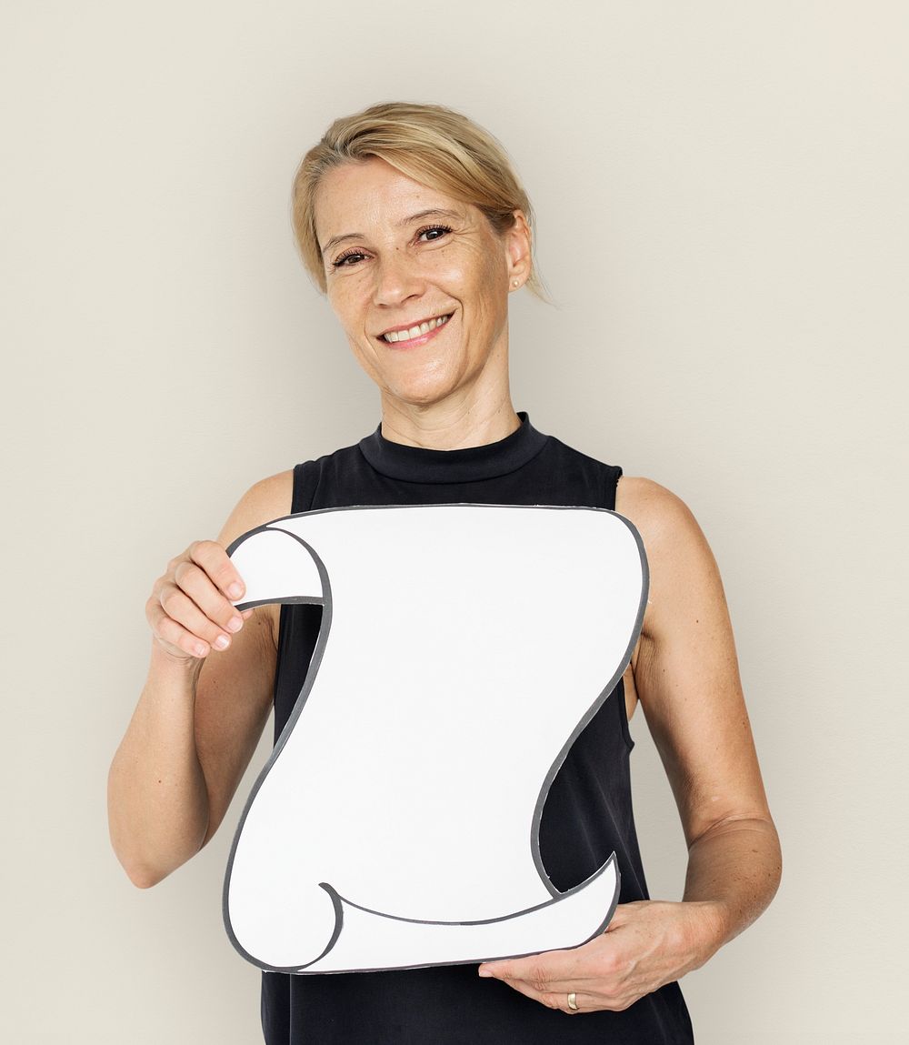 Woman Smiling Happiness Holding Banner Copy Space