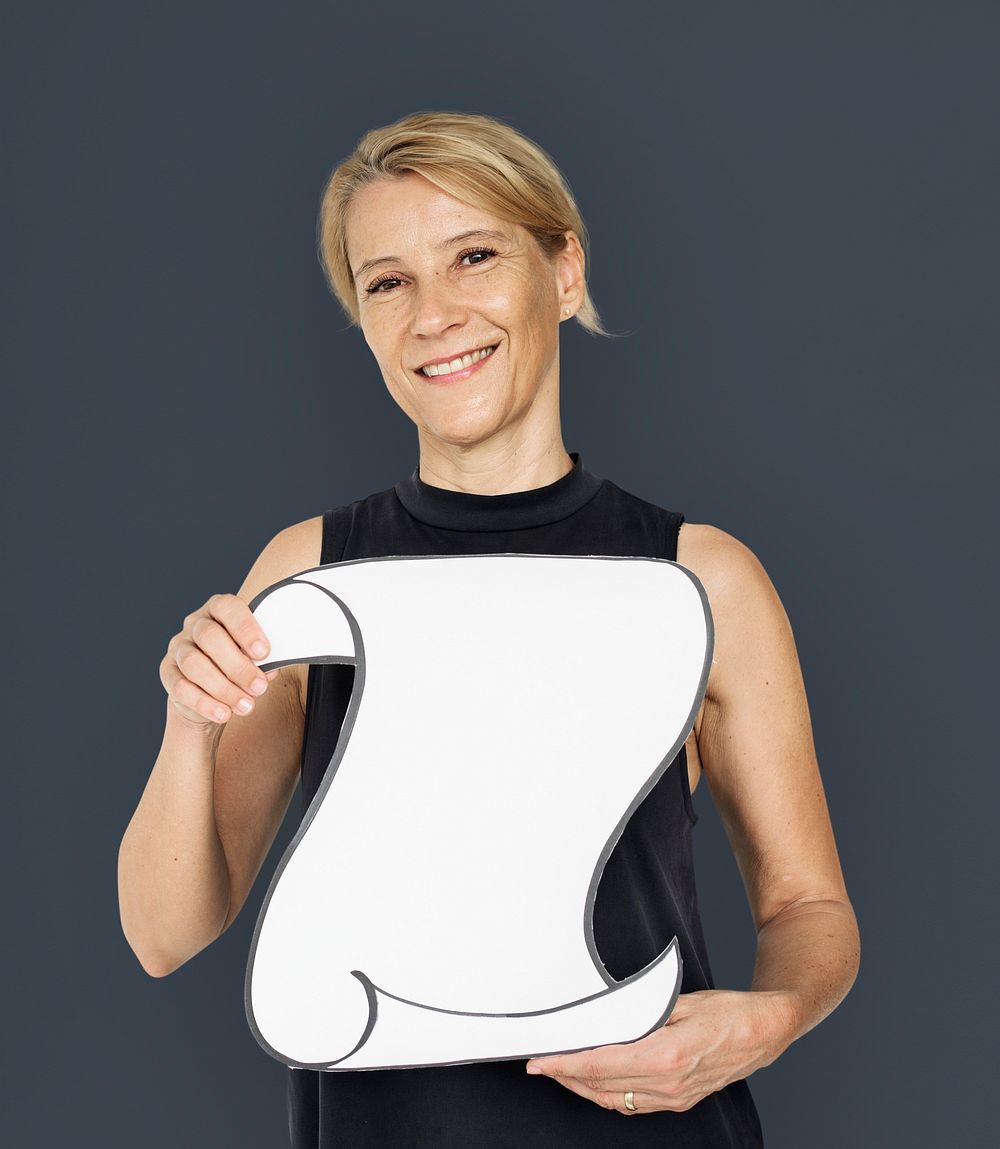 Woman Smiling Happiness Holding Banner Copy Space