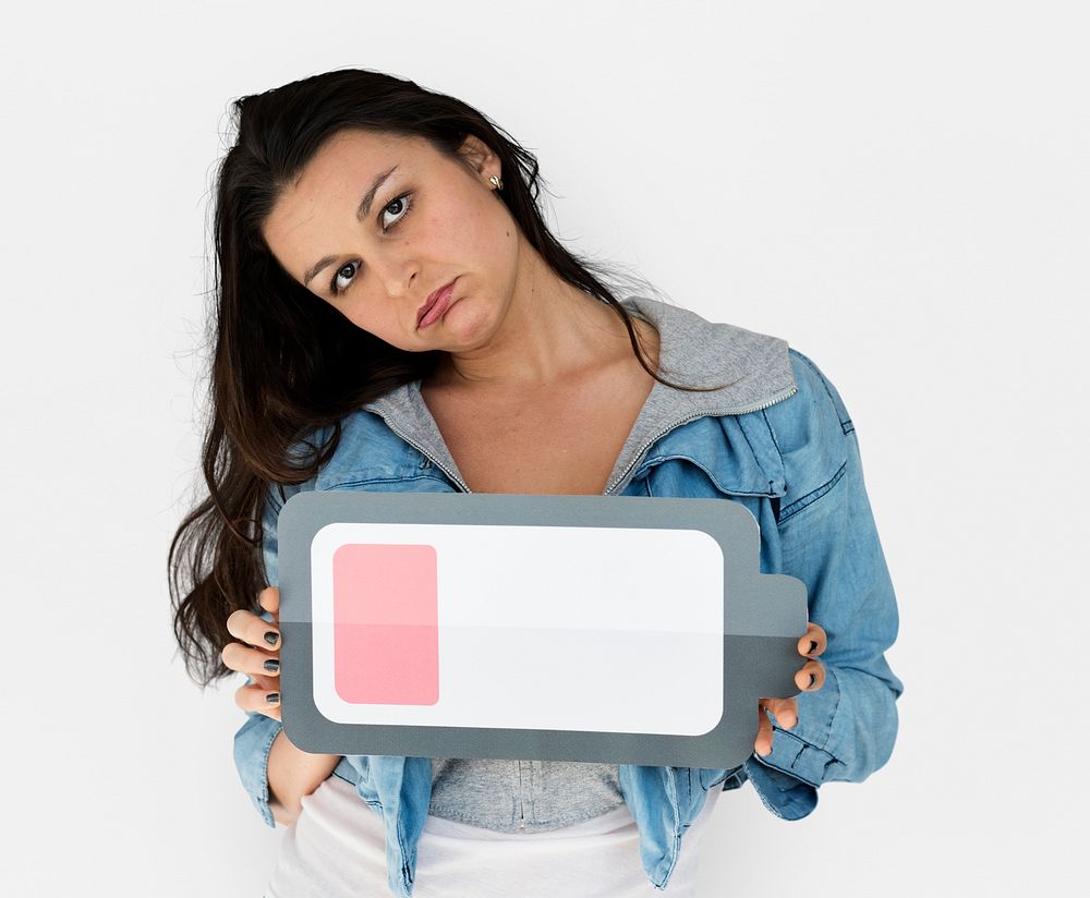 Woman Exhausted Tired Low Battery Symbol