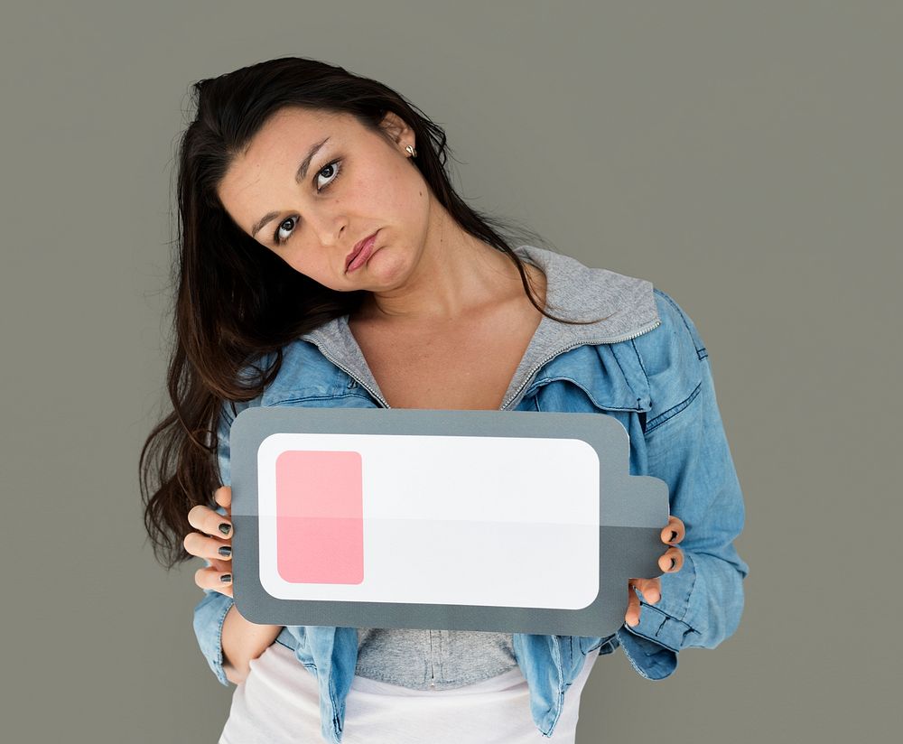 Woman Exhausted Tired Low Battery Symbol