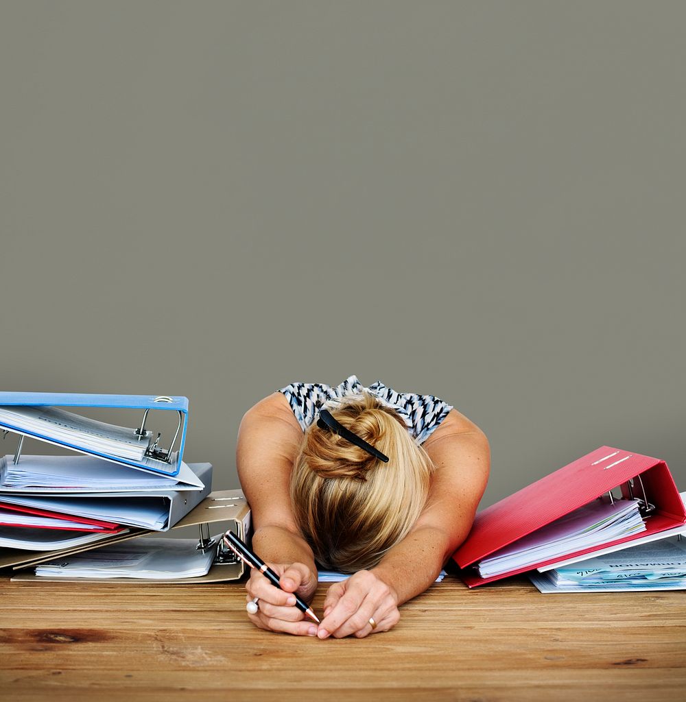 Woman Stress Overload Hard Working Studio Portrait