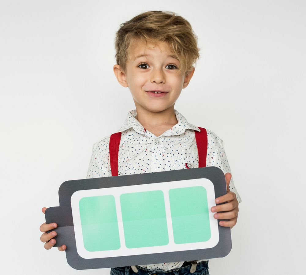 Boy Holding Papercraft Full Battery Icon