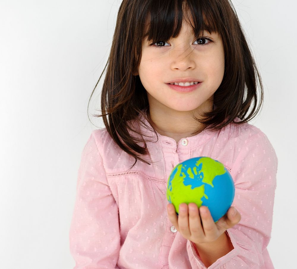 Children Girl Holding Global Icon