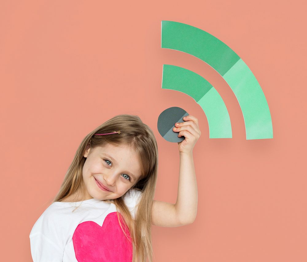 Little Girl Holding Wifi Icon