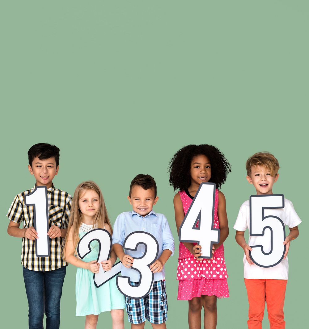 Little Kids Holding Number Smile