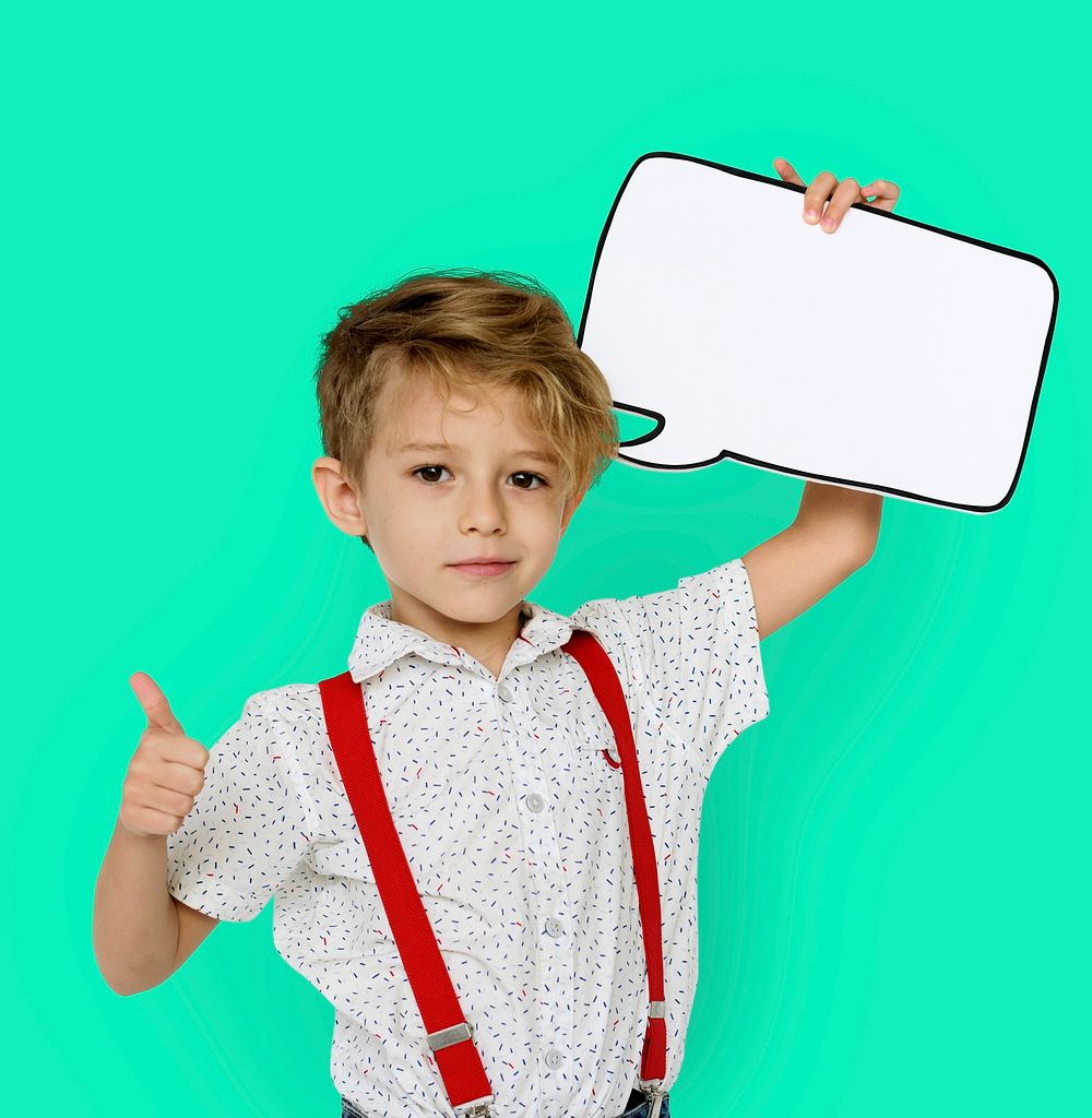 Little Boy Holding Papercraft Chat Bubble