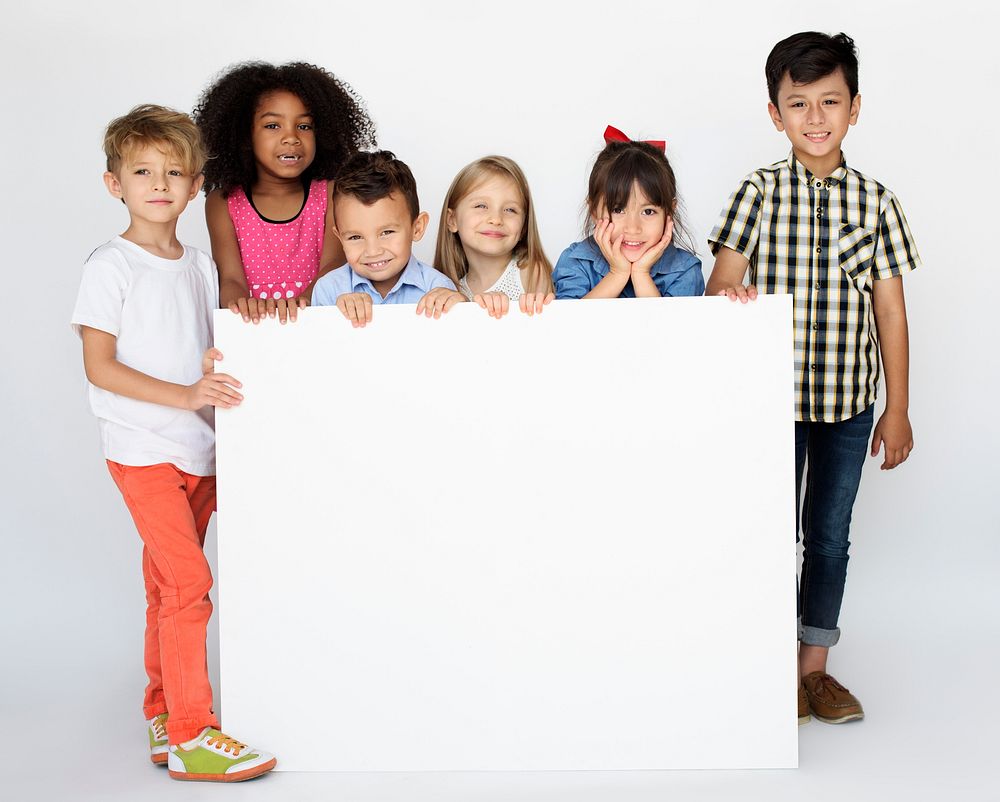 Diversity Children Showing Banner Board
