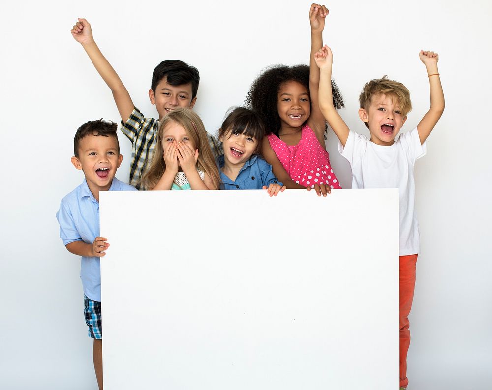 Diversity Children Showing Banner Board