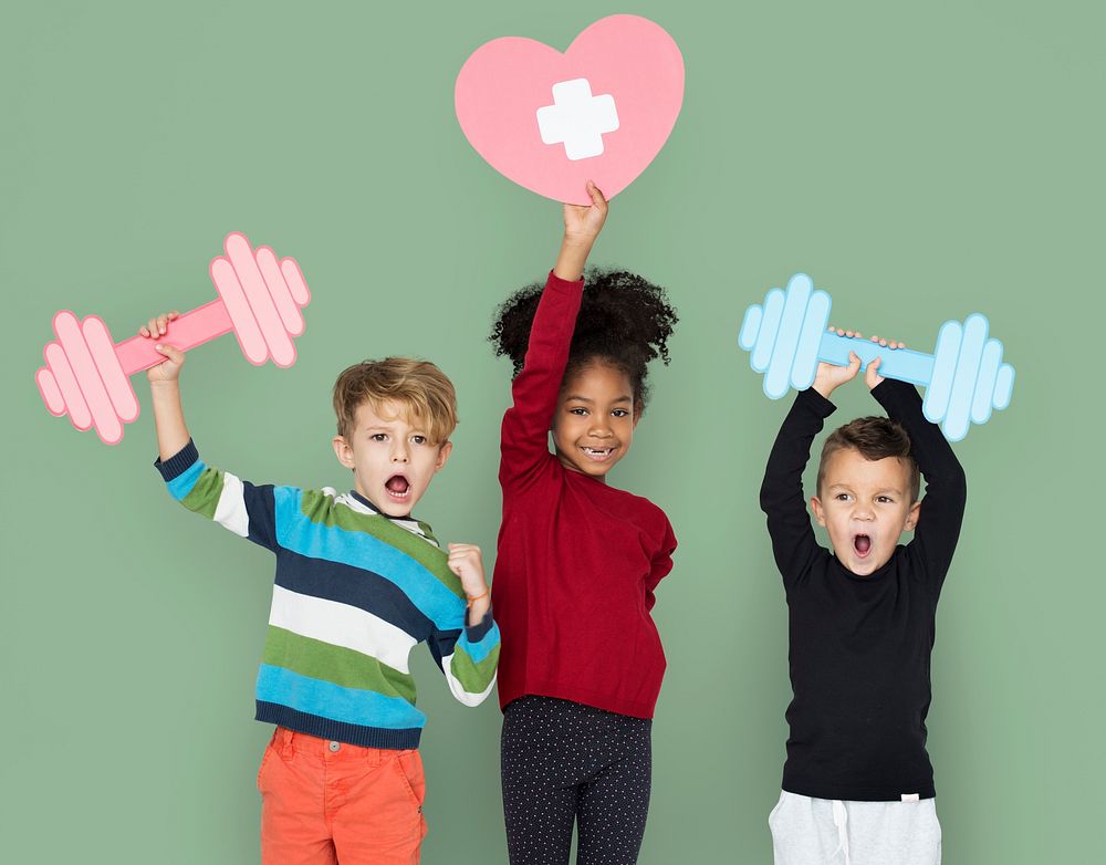 Cheerful Happy Children Fitness Studio Portrait