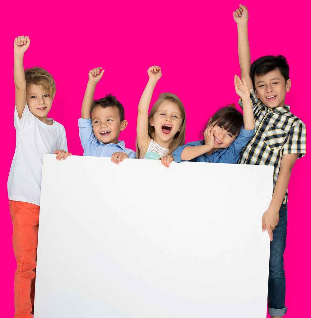 Group of Kids Showing Copyspace Board