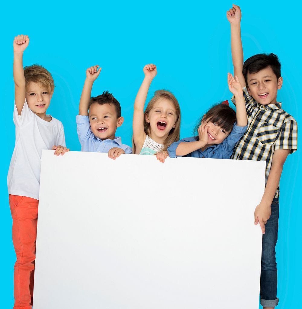 Group of Kids Showing Copyspace Board