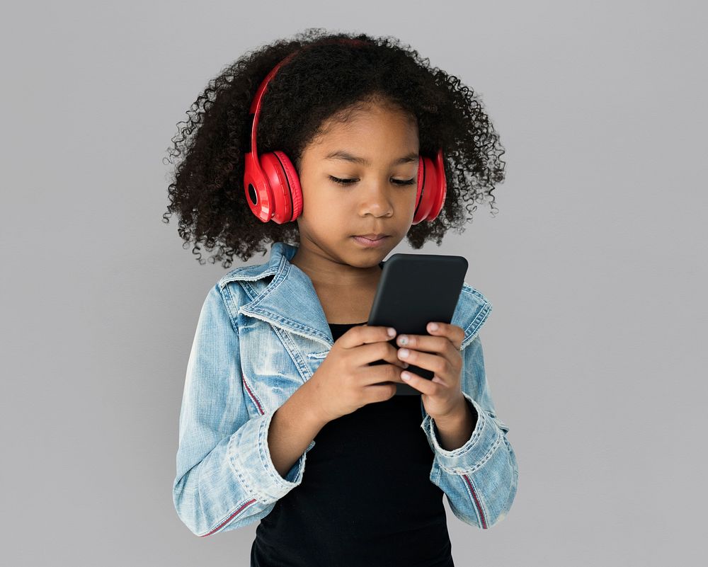 Little Girl Holding Phone Headphones