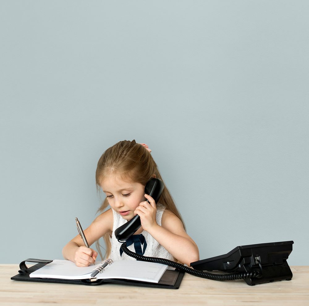 Little Girl Working Business Woman