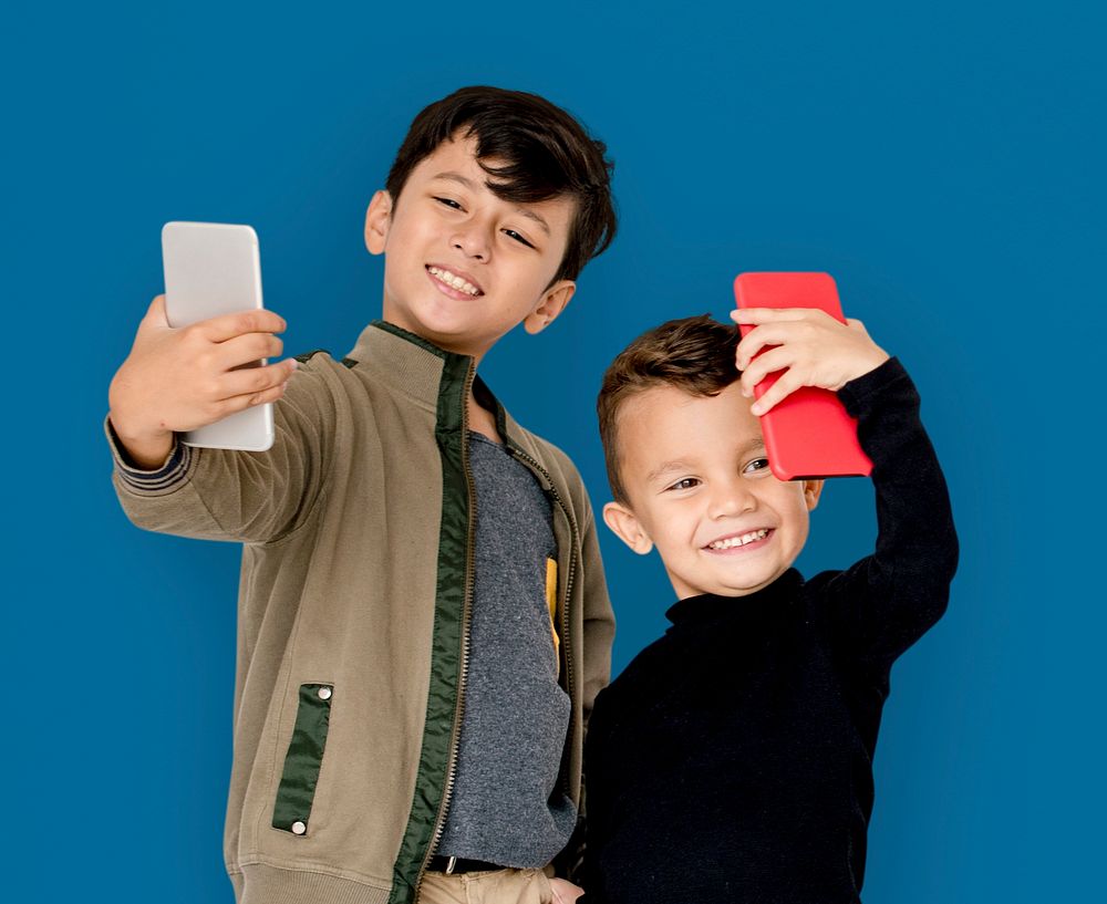 Boy Children Using Mobile Taking Selfie