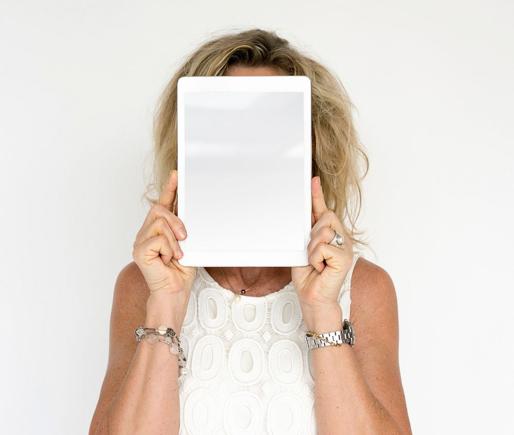 Person Holding Tablet Studio Portrait Concept
