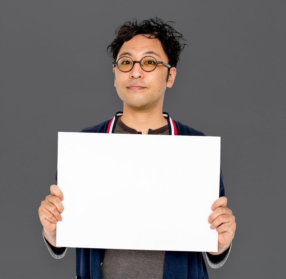 Asian Portrait Holding Blank Paper