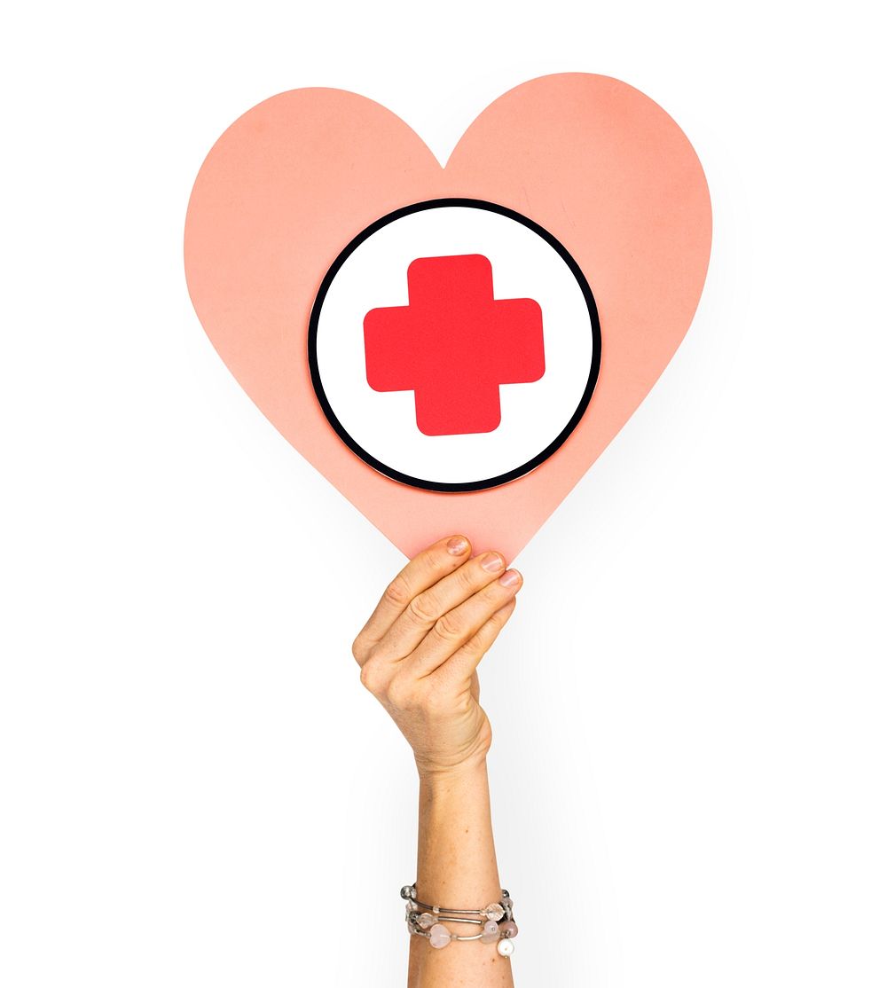 Human Hand Holding Heart Red Cross
