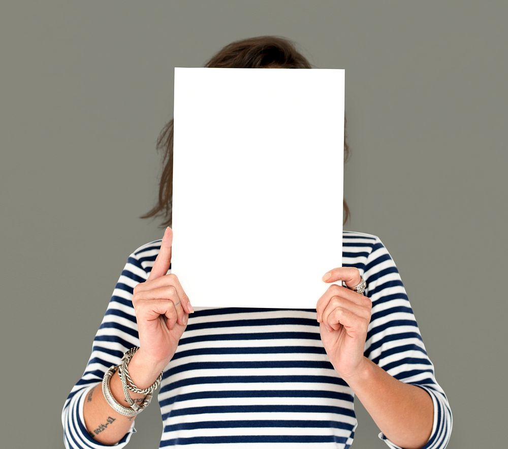 Woman Hold Blank Paper Board Copy Space