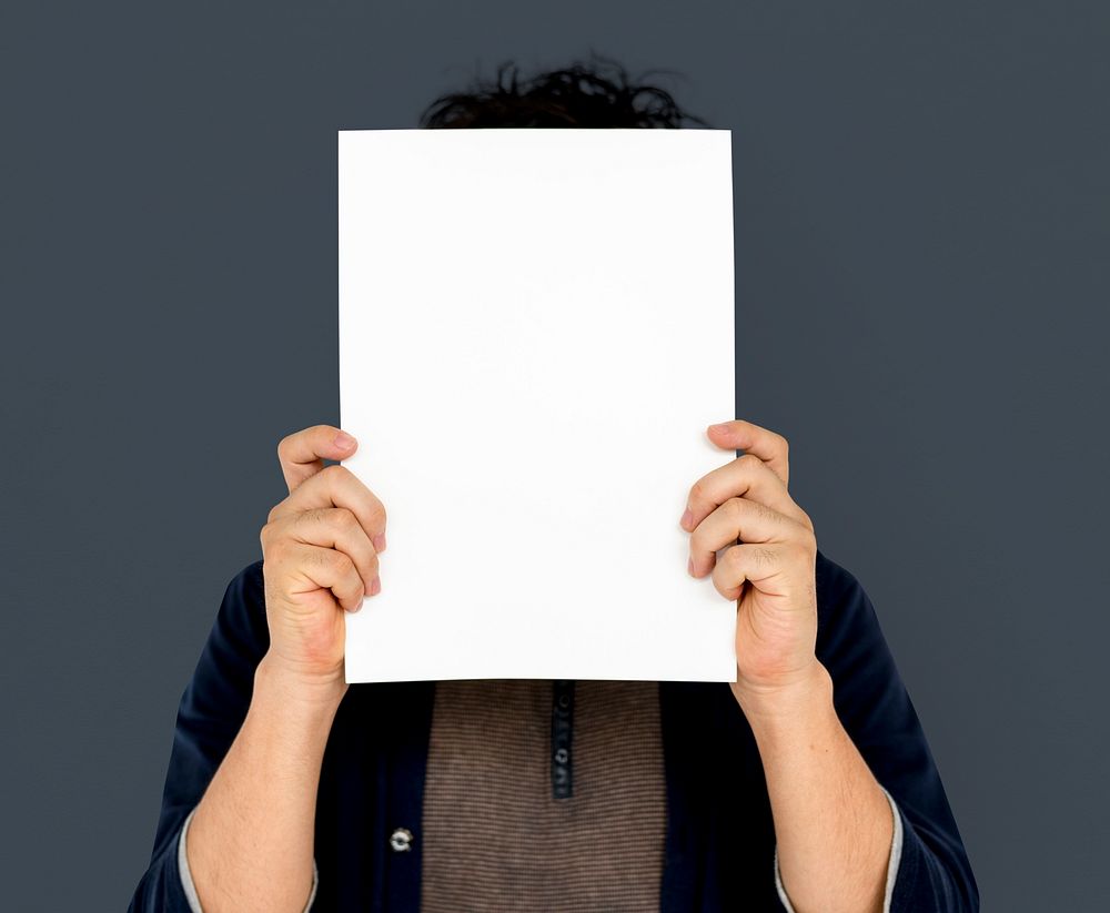 Adult Man Face Coverd Paper Portrait Copy Space