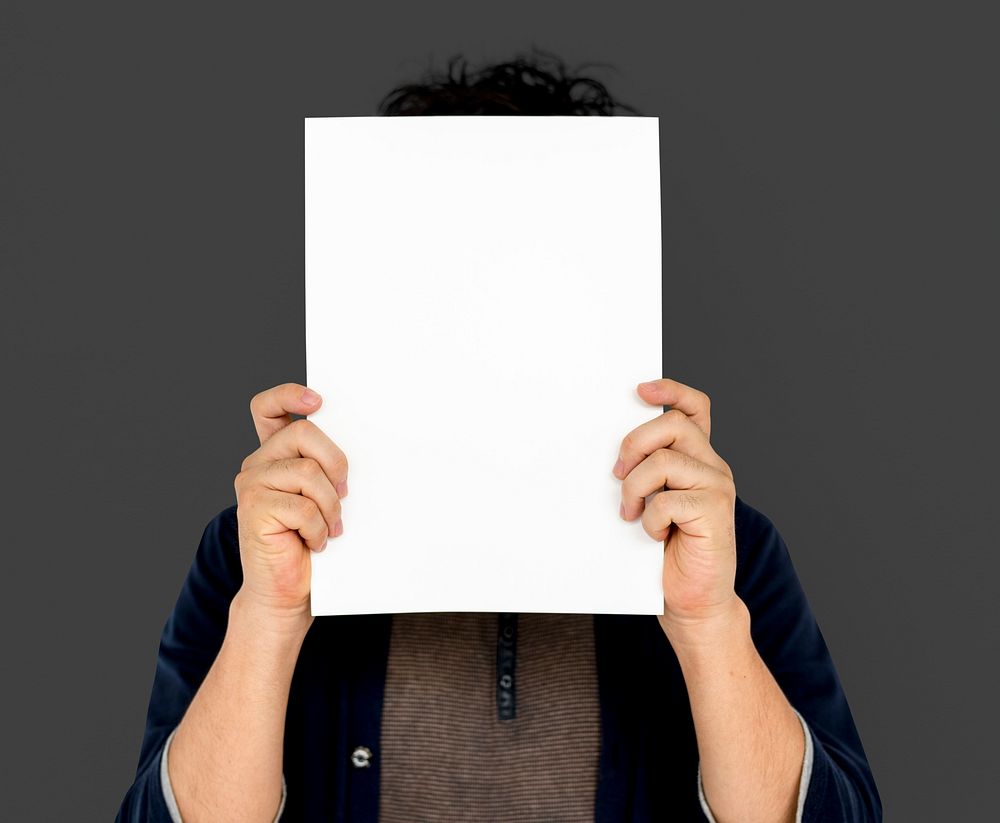 Adult Man Face Coverd Paper Portrait Copy Space
