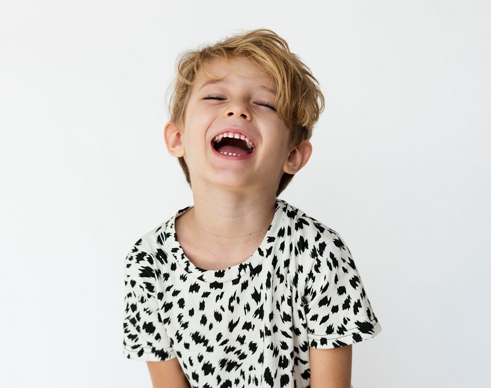 Caucasian Student Boy Portrait Shoot Face Expression Smiling on the White Background