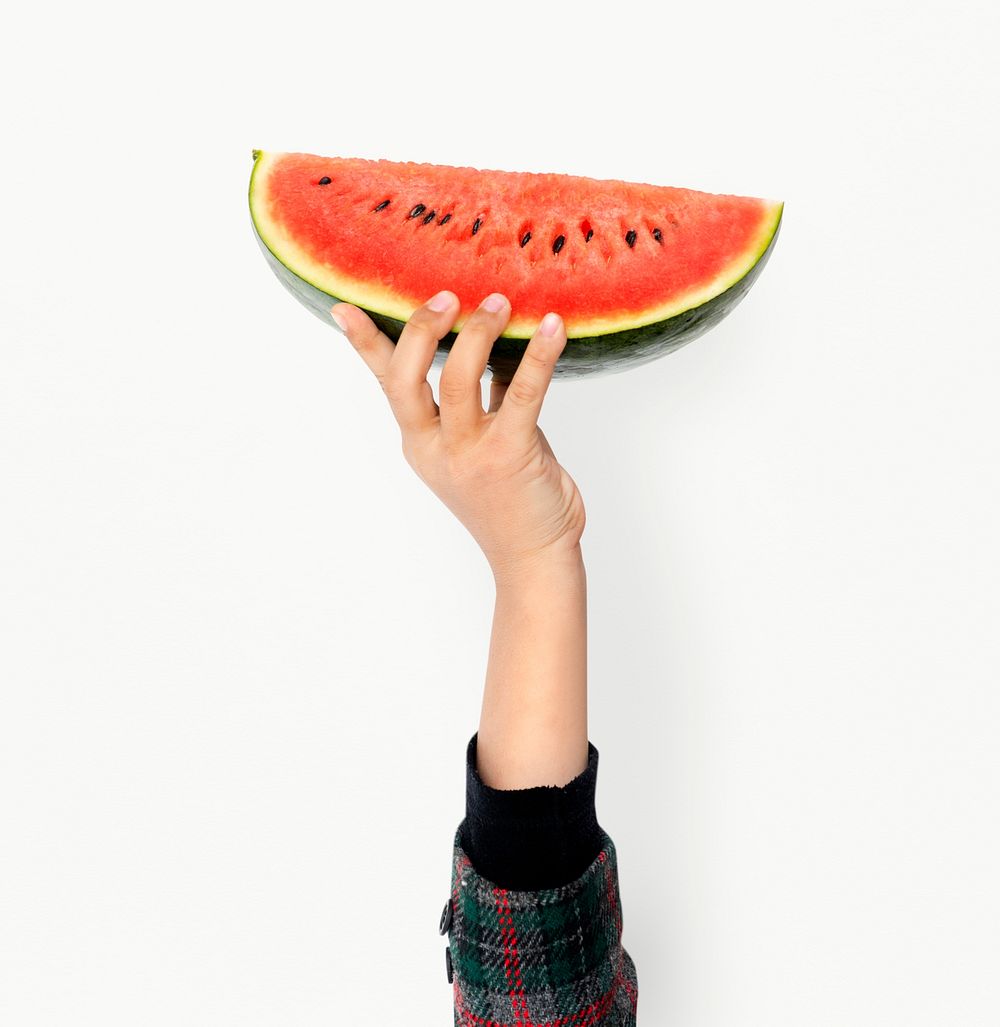 Hand Holding Watermelon Isolated Concept