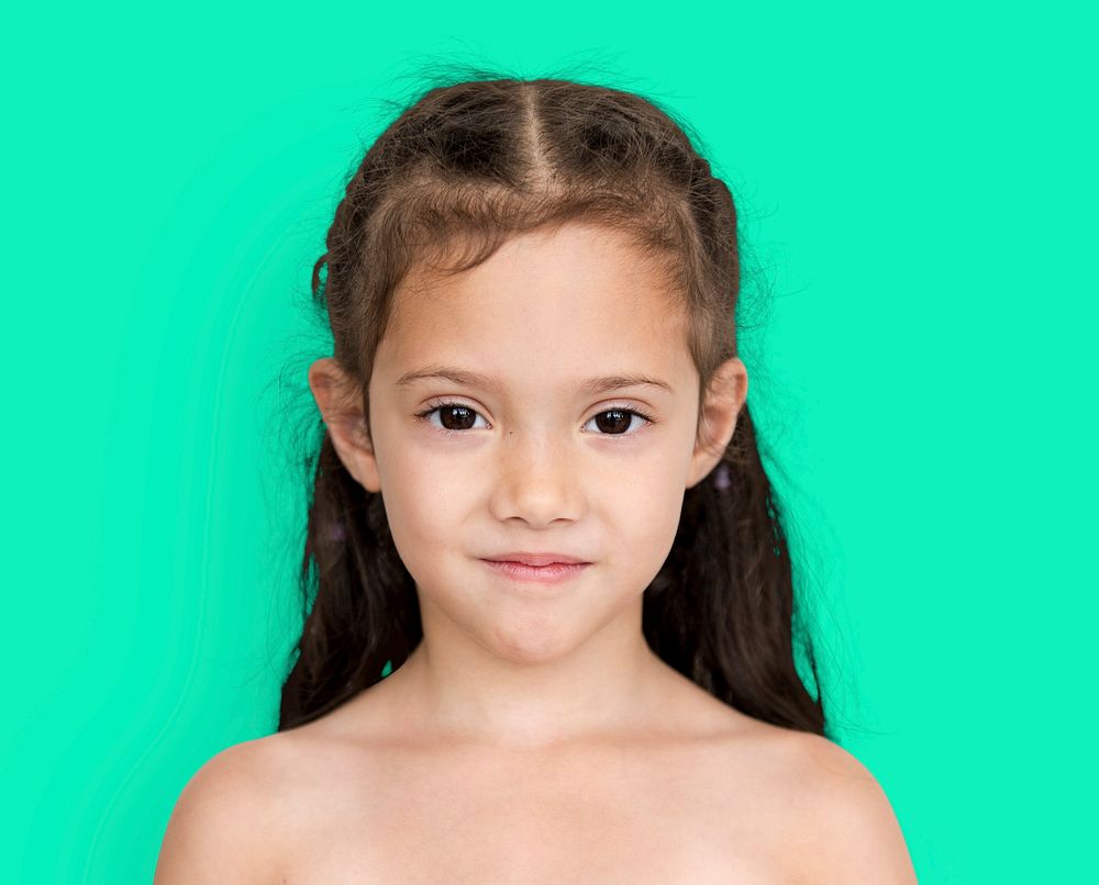 Young asian girl with awkward smile shoulder and head portait