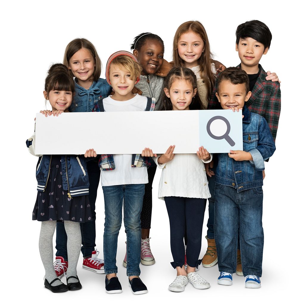 A children are holding a search sign