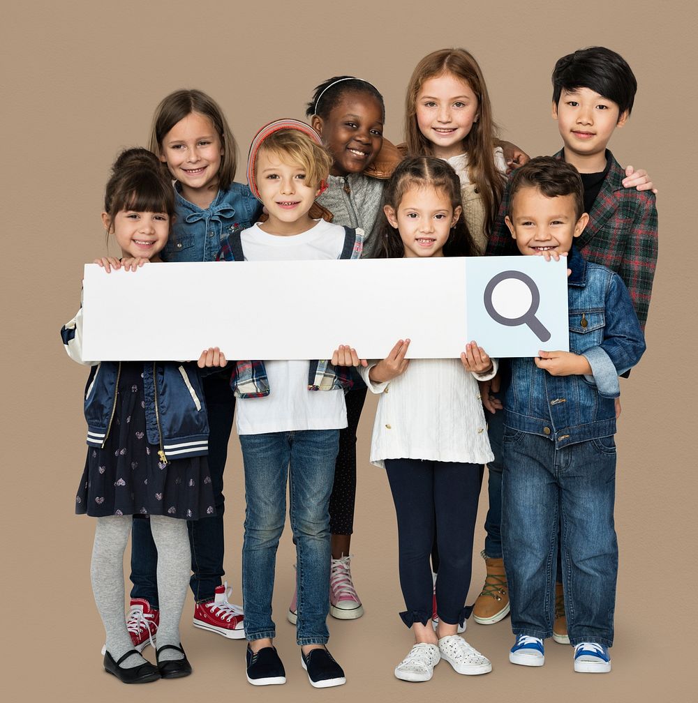 A children are holding a search sign