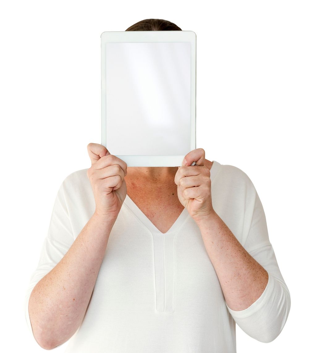 Woman Hands Hold Show Blank Tablet