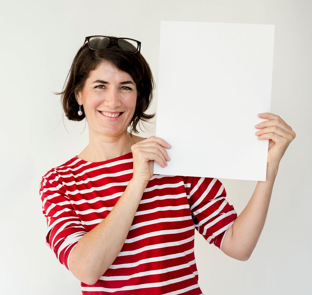 Adult Woman Hands Hold Blank Paper Board