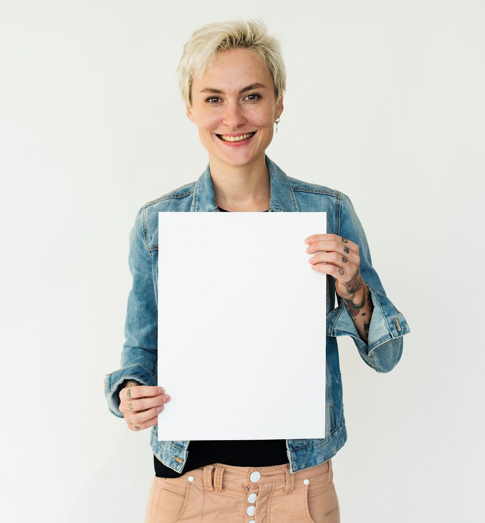 Adult Woman Hands Hold Blank Paper Board