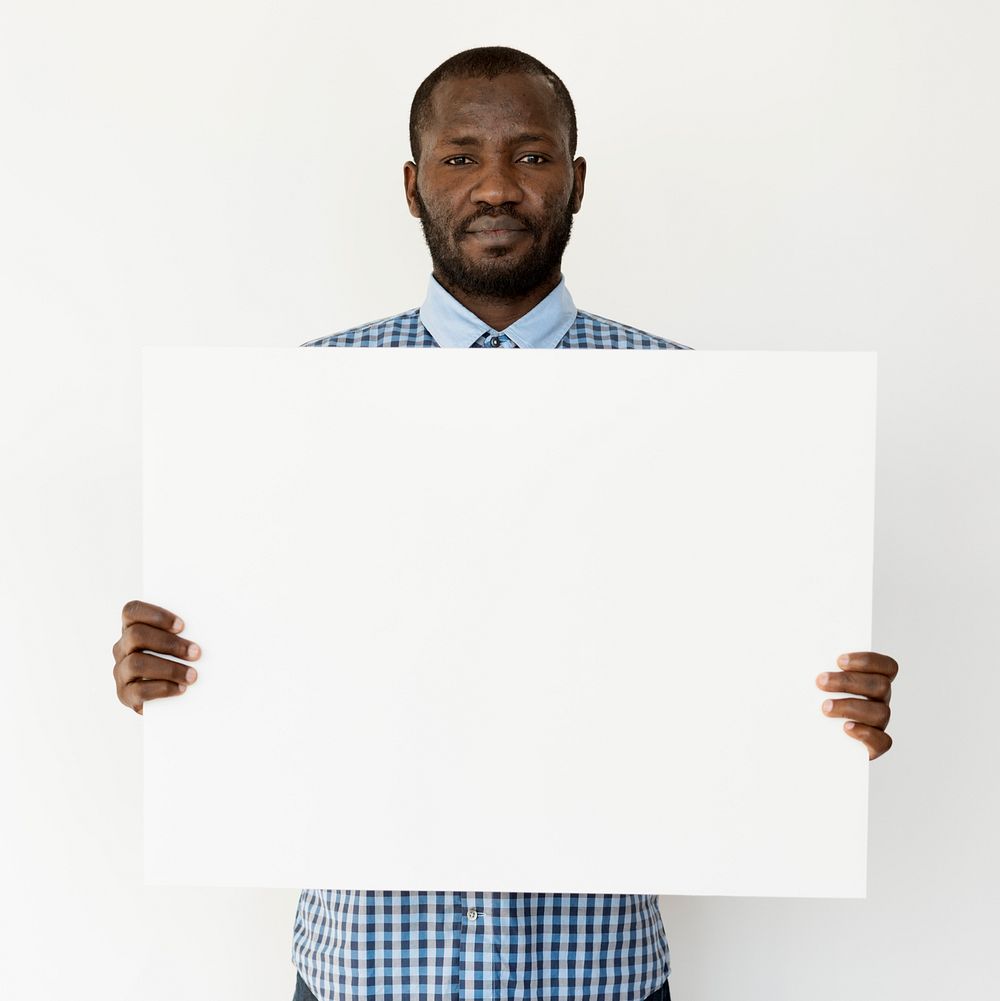 Adult Man Hands Hold Blank Paper Board