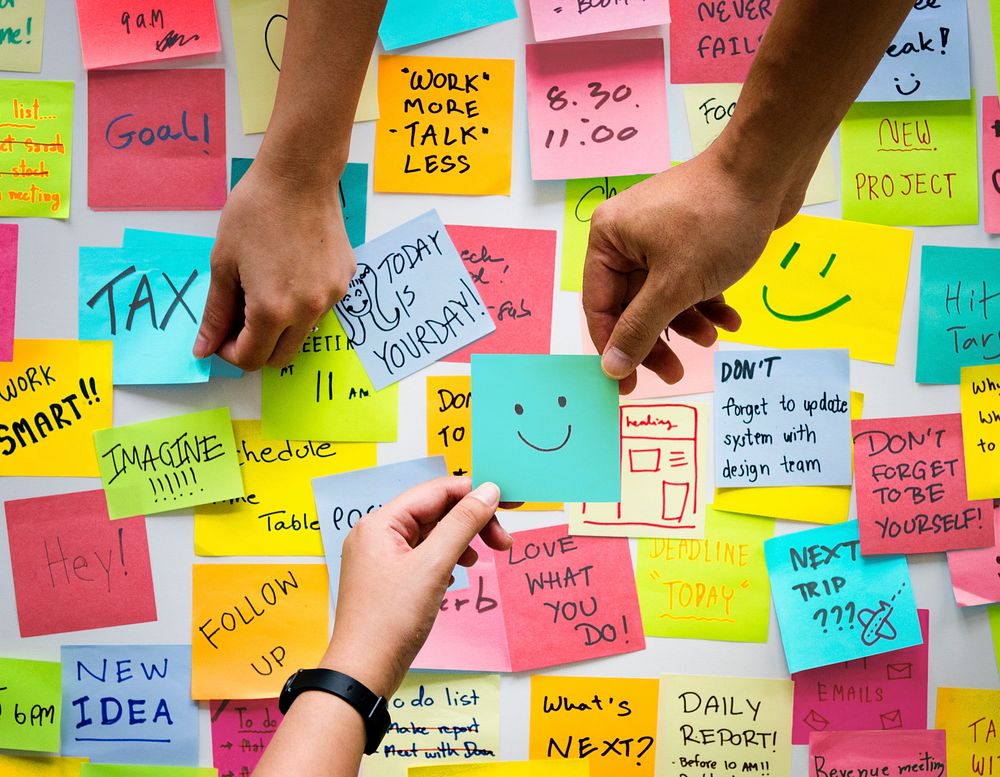 Sticky notes with messages and reminders