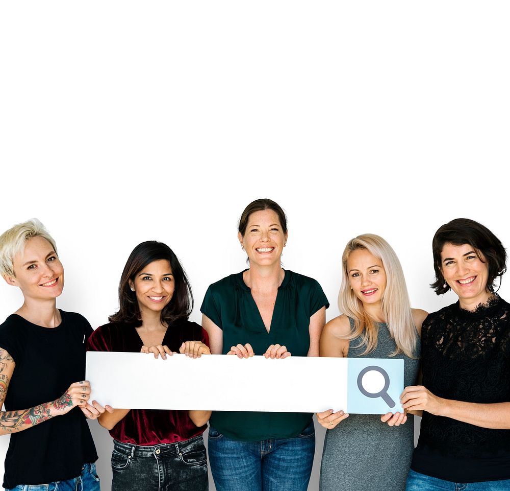 Diversity Women Hands Hold Search Box Magnifying Glass
