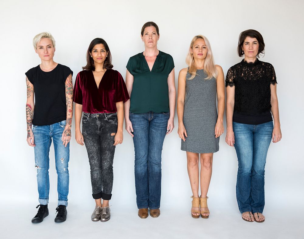Group of Women Stand Together Serious Look