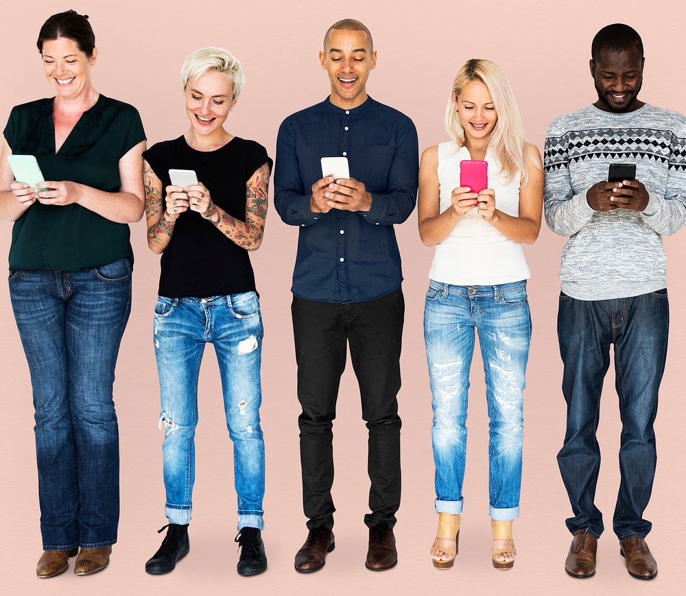Diversity group of people using smartphone and connection