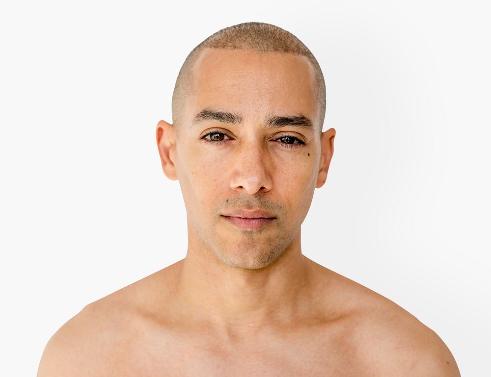 Skinhead man with topless studio shoot