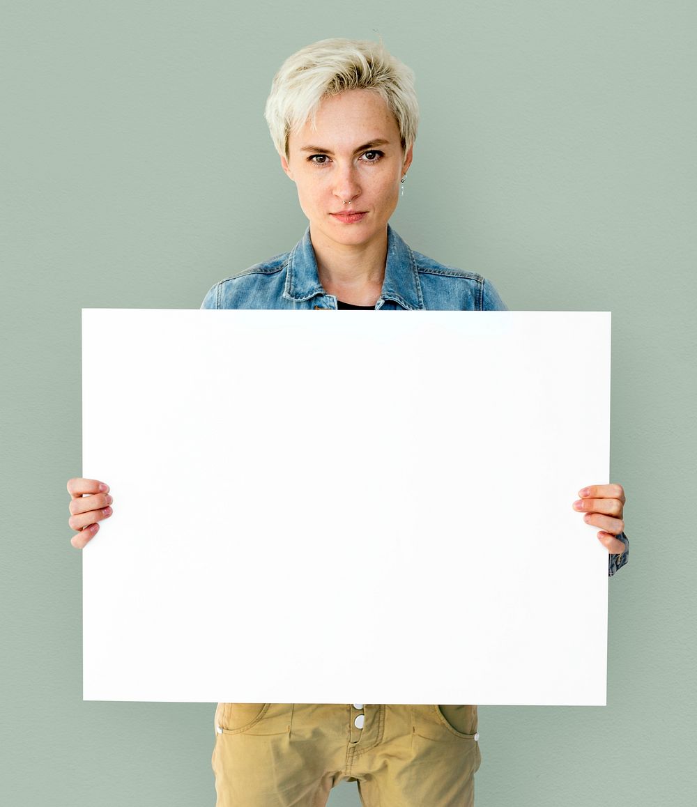 Woman Holding a Placard Studio Shoot