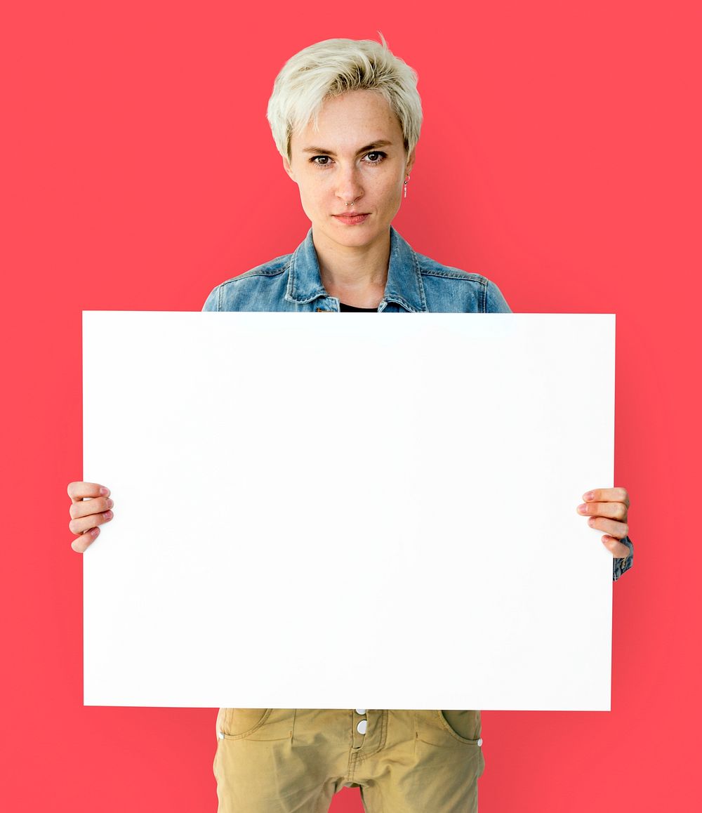 Woman Holding a Placard Studio Shoot