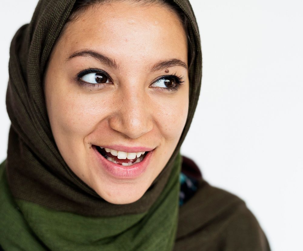 Adult Woman Serene Face Expression Studio Portrait