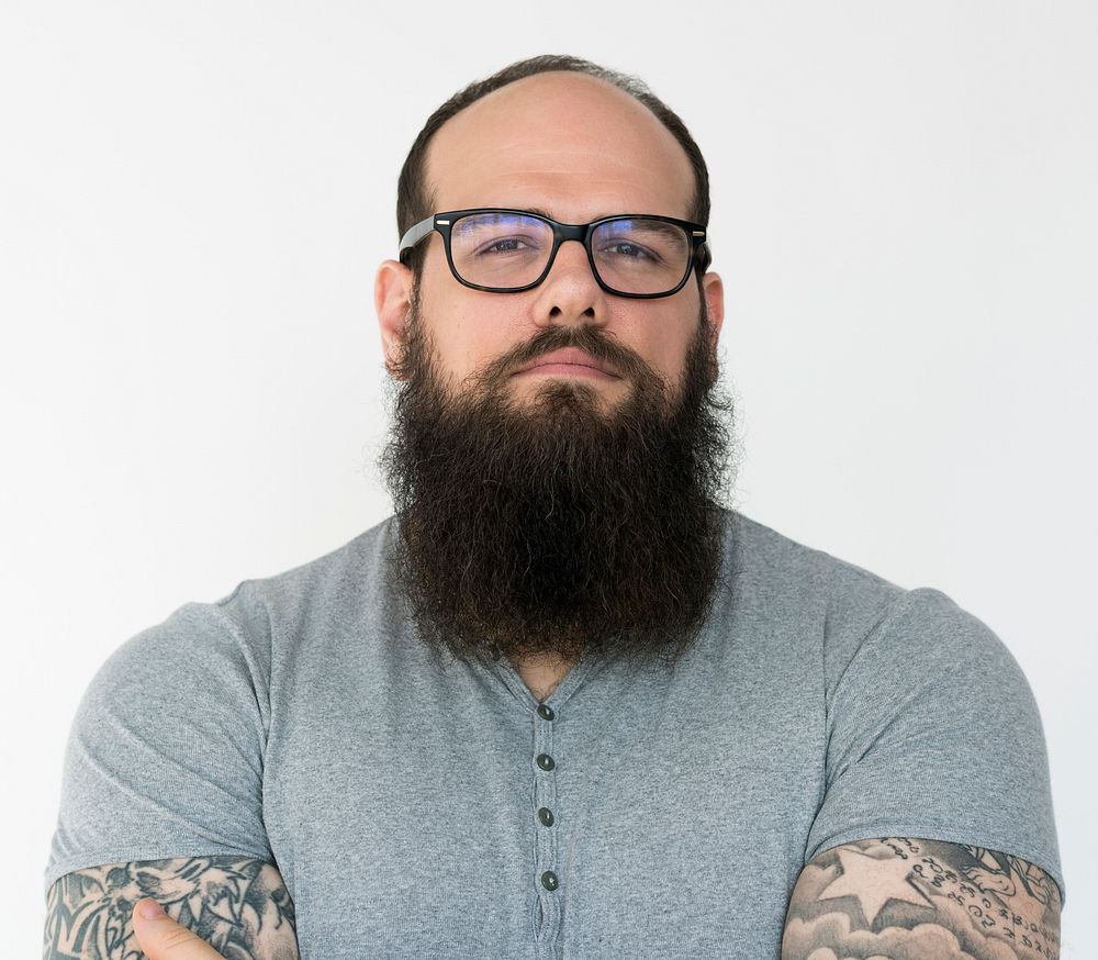 Confident beard man boldness casual studio portrait