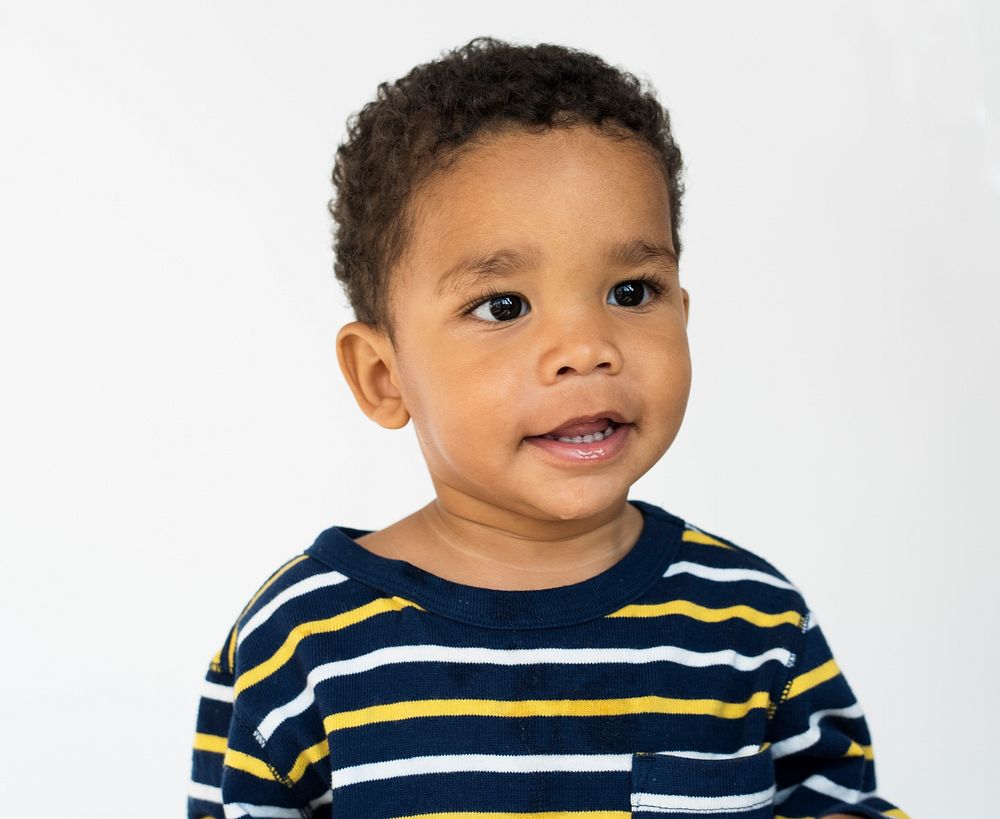 Little Boy Face Expression Cheerful Studio Portrait