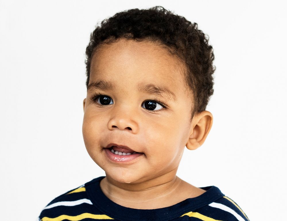 Little Boy Face Expression Cheerful Studio Portrait