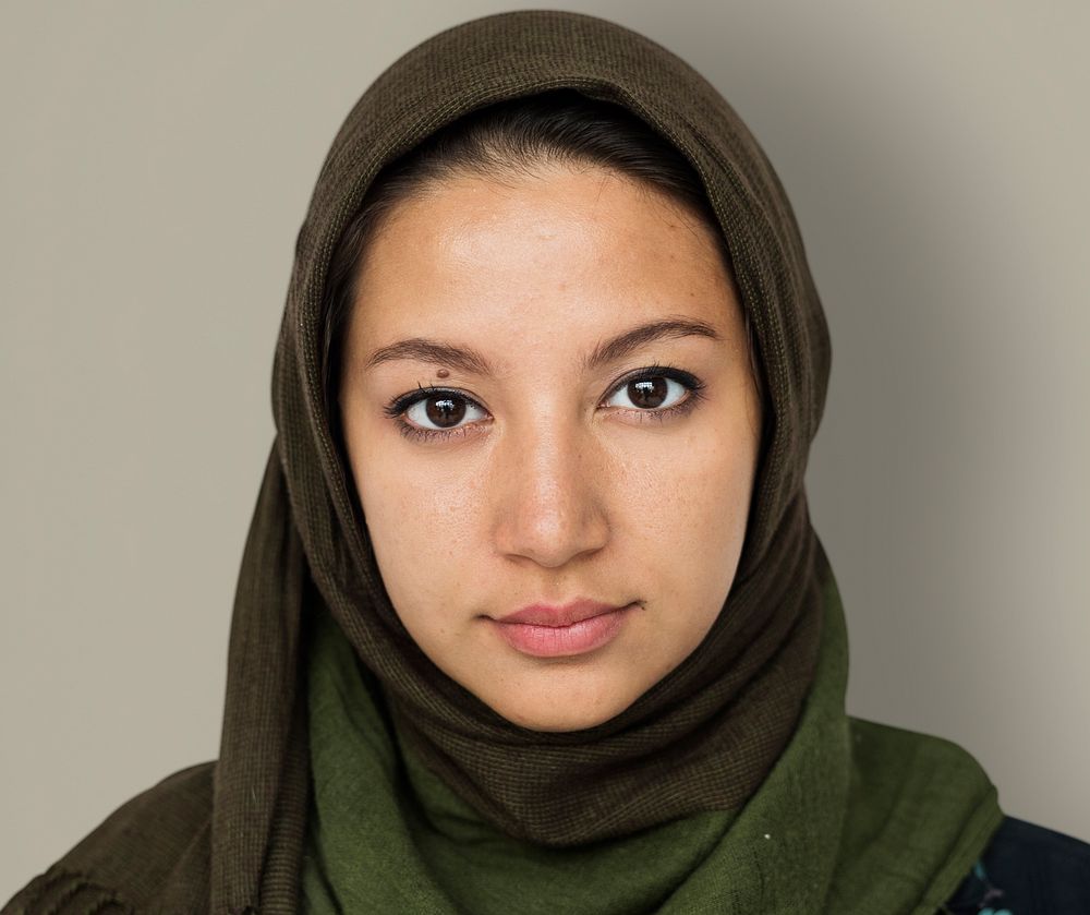 Arabian Woman Face Covered with Hijab Studio Portrait