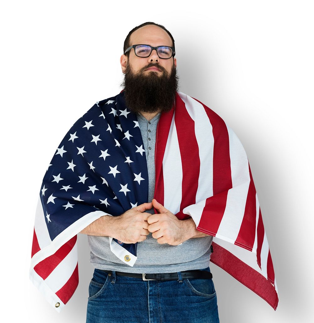 Man holding flag and posing for photoshoot