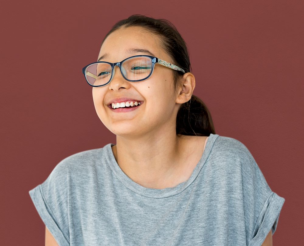 Young Adult Woman Face Smile Expression Studio Portrait