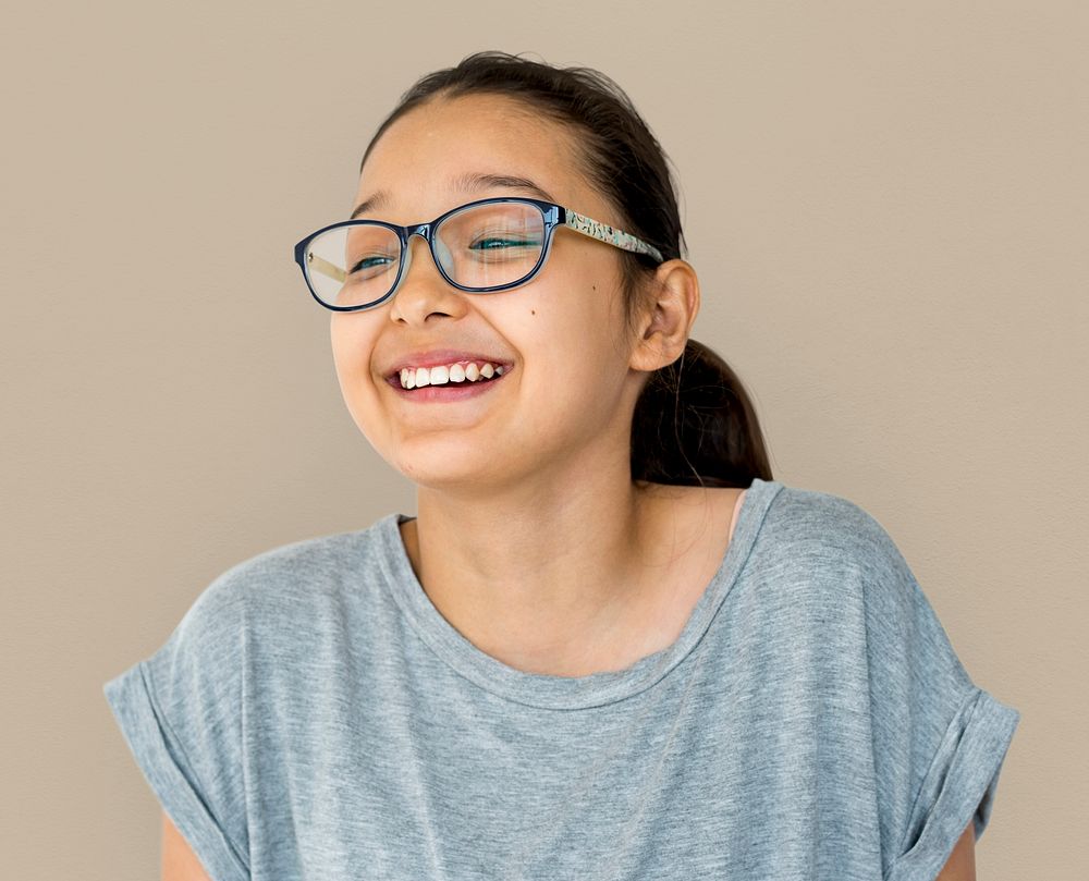 Young Adult Woman Face Smile Expression Studio Portrait