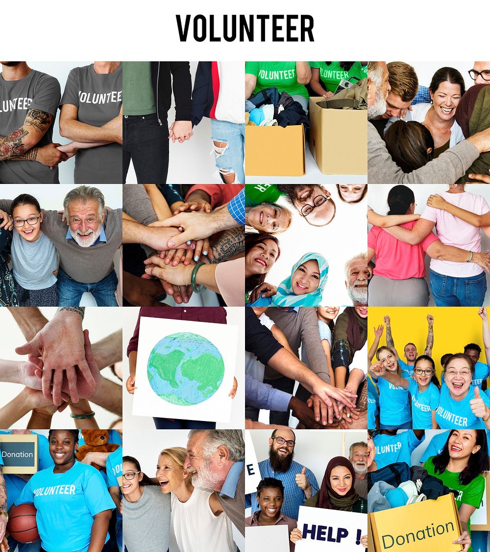 Collection of volunteer people support charity
